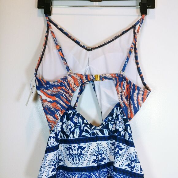 Made By Minkpink One Piece Swimsuit Resort Indigo Sunset Multicolor boho Sz XL - Picture 7 of 7